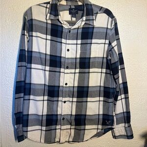 American Eagle Outfitters Navy and White Plaid Shirt